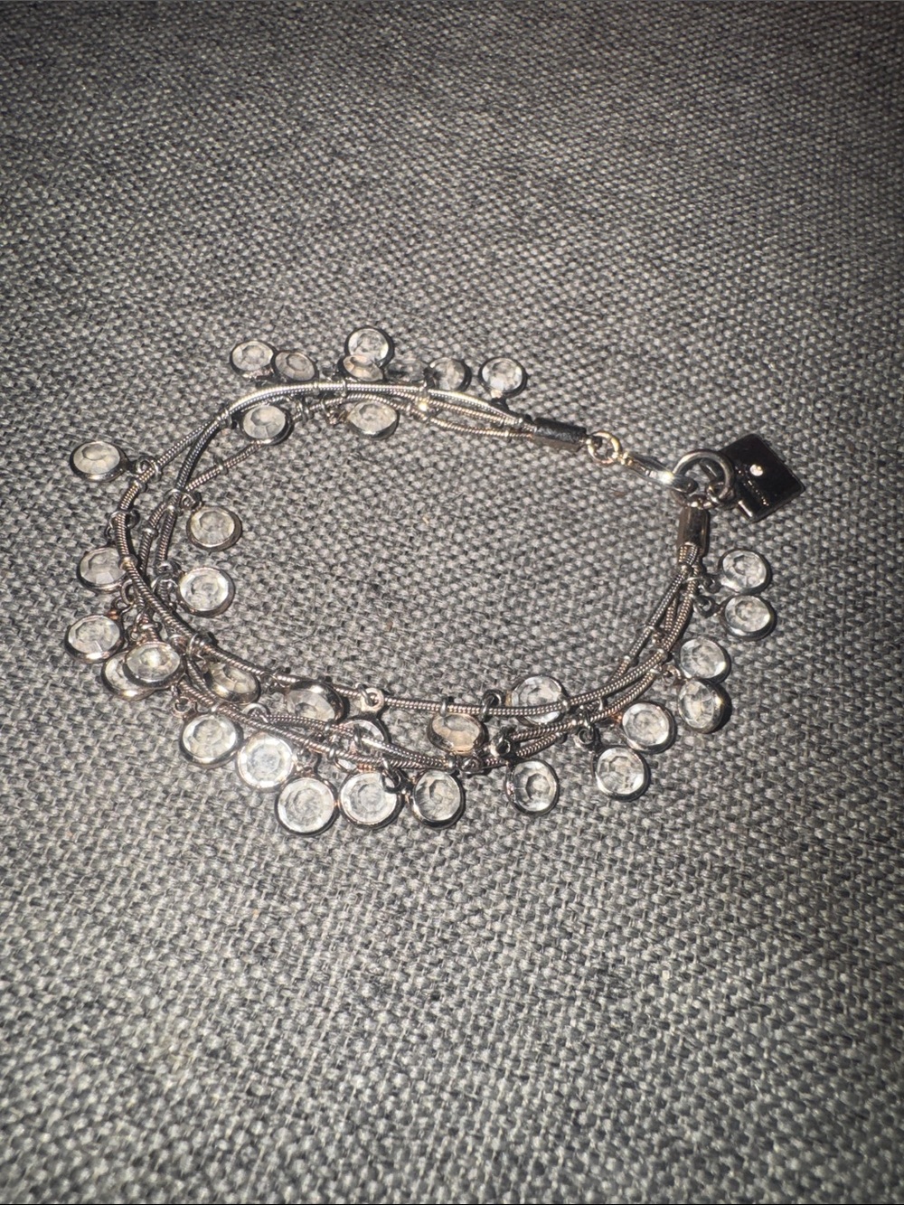 Anne Klein Multi Strand Silver Tone Rhinestone Crystal Charm Bracelet Designer